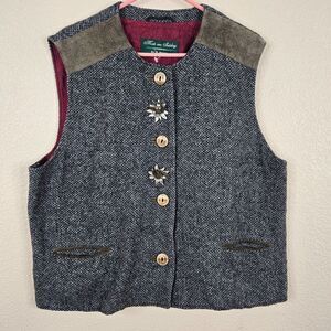 Vintage Moser Traditional German Wool Vest Edelweiss Buttons Womens 48